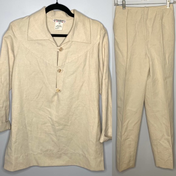Yves Saint Laurent Pants - Yves Saint Laurent Rive Gauche 90's Linen Flax Blend Cream Pant Suit Set Size 34